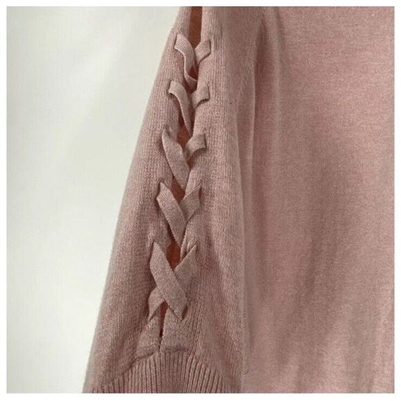 Express Oversized Pink Sweater Ballet Lace Up Sleeve - Picture 5 of 6
